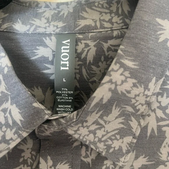 Vuori Men's Charcoal Leaf Print Shirt - Picture 2 of 3
